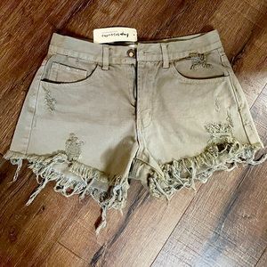 Olive green washed Jean shorts